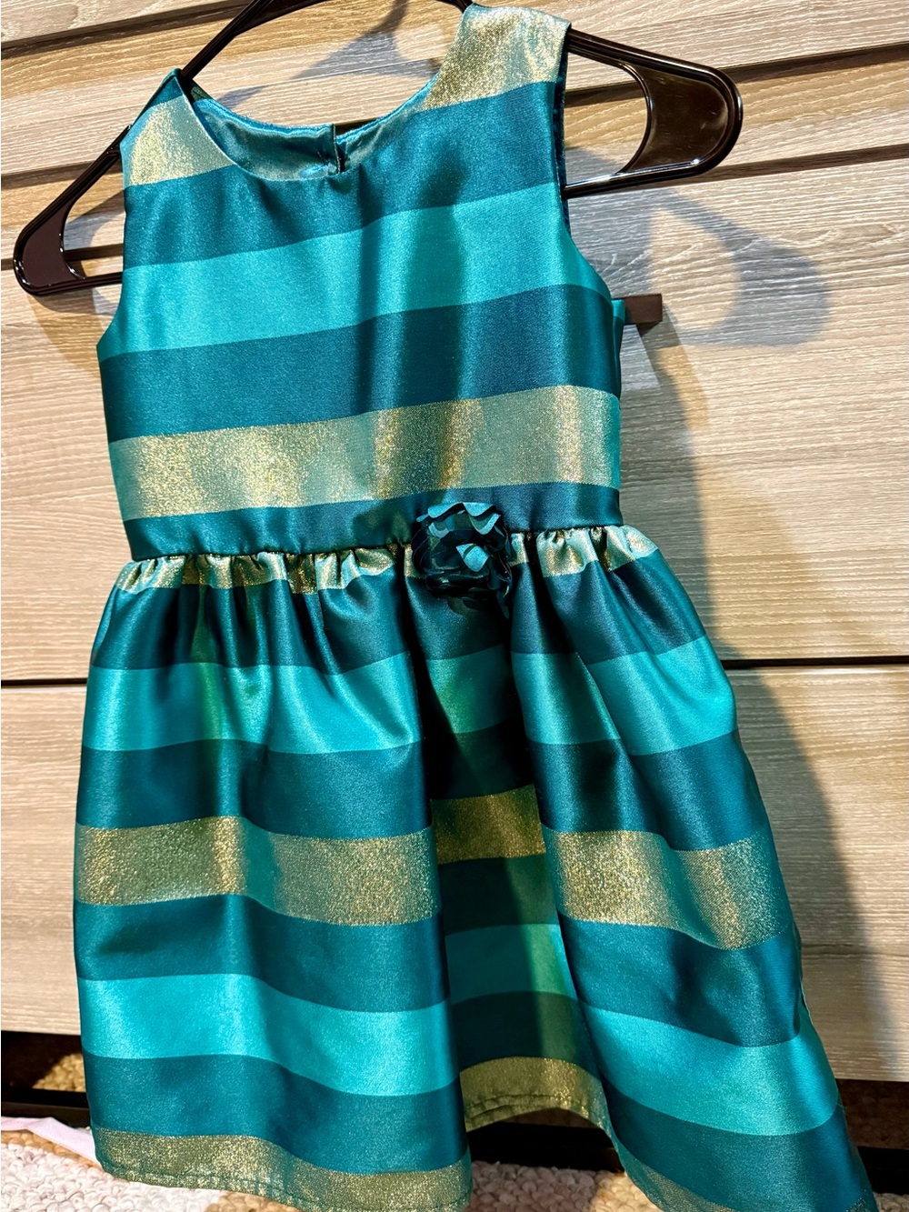 The Children's Place Teal and Gold Striped Satin Party Dress